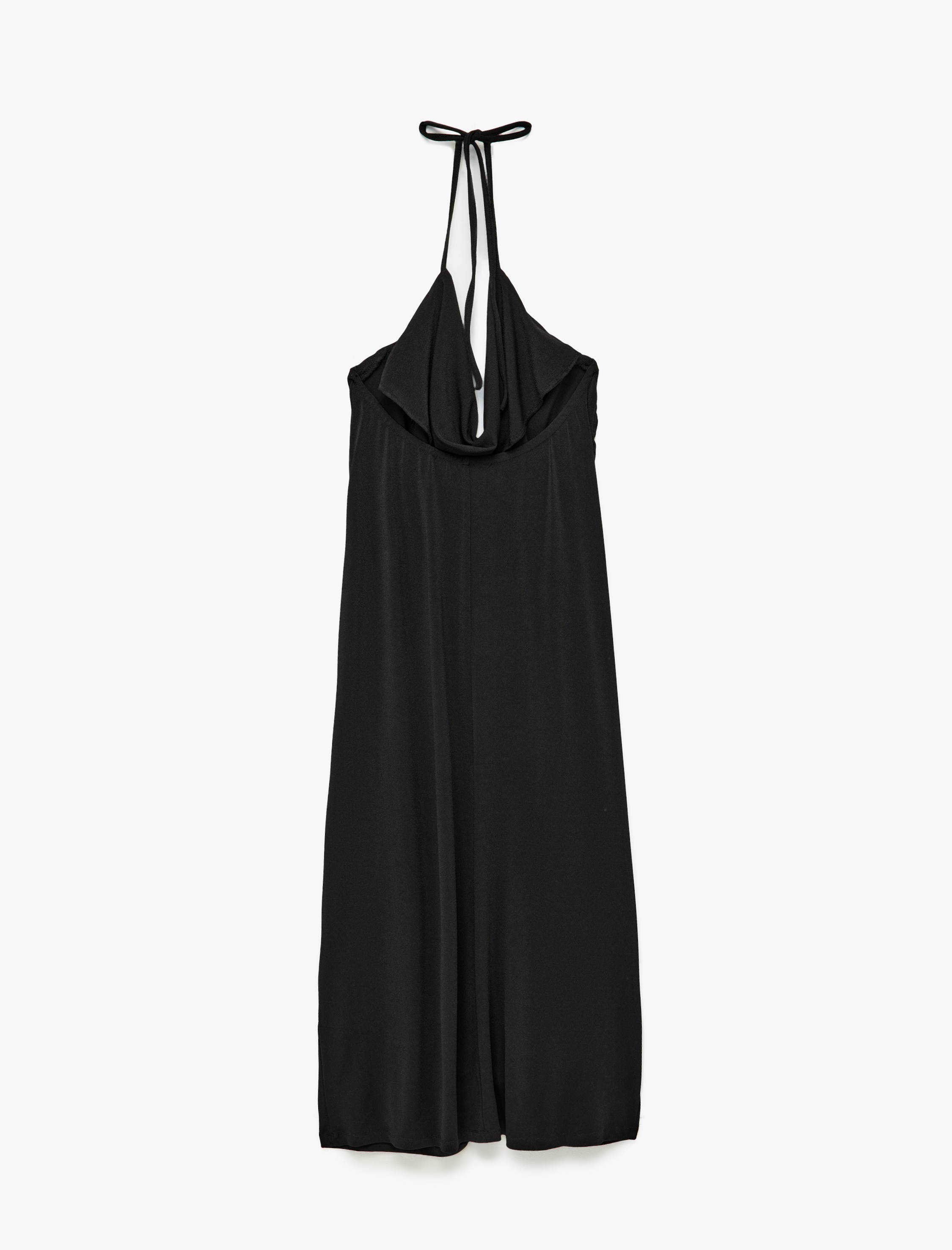 Krep Kumaş Slim Fit Boyundan Bağlamalı Halter Yaka Midi Boy Elbise