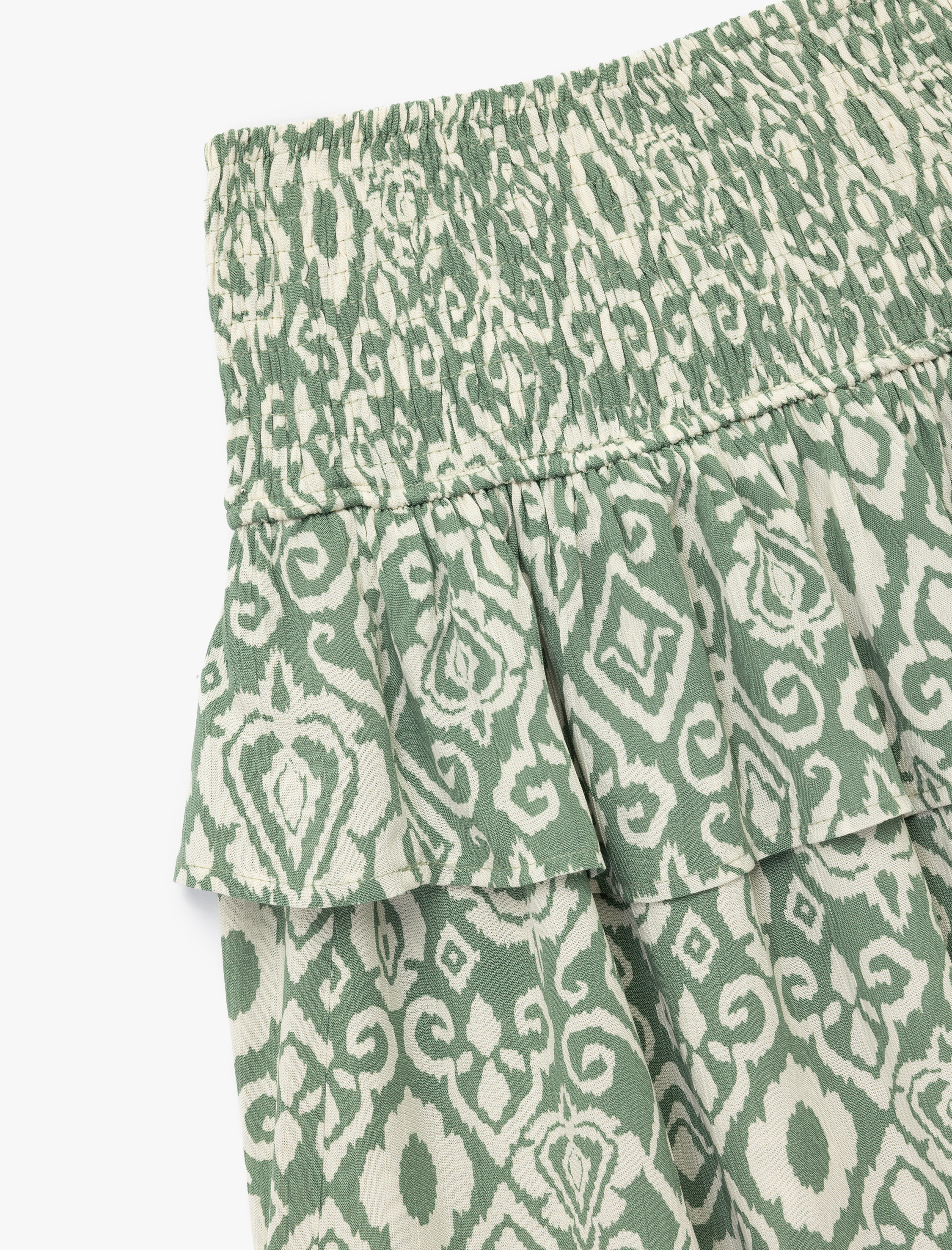   Katlı Gipe Detaylı Desenli Viskon Mini Etek