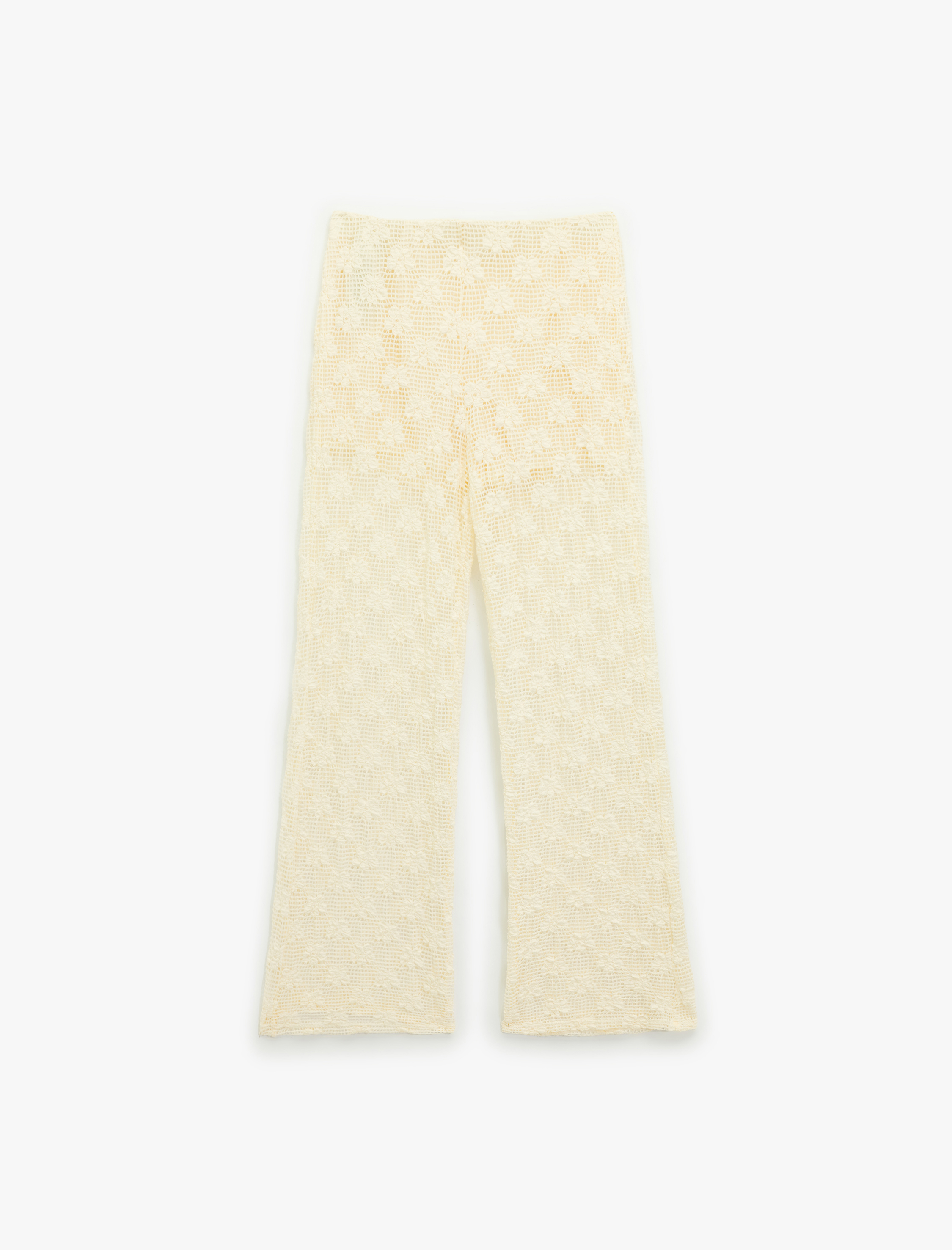   Koton X Melis Ağazat - Yarım Astarlı Bol Düz Paça Dantelli Pantolon