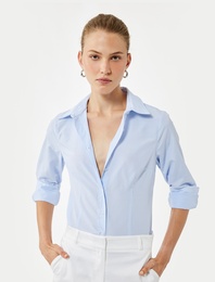 Slim Fit Uzun Kollu Klasik Yaka Çizgili Gömlek