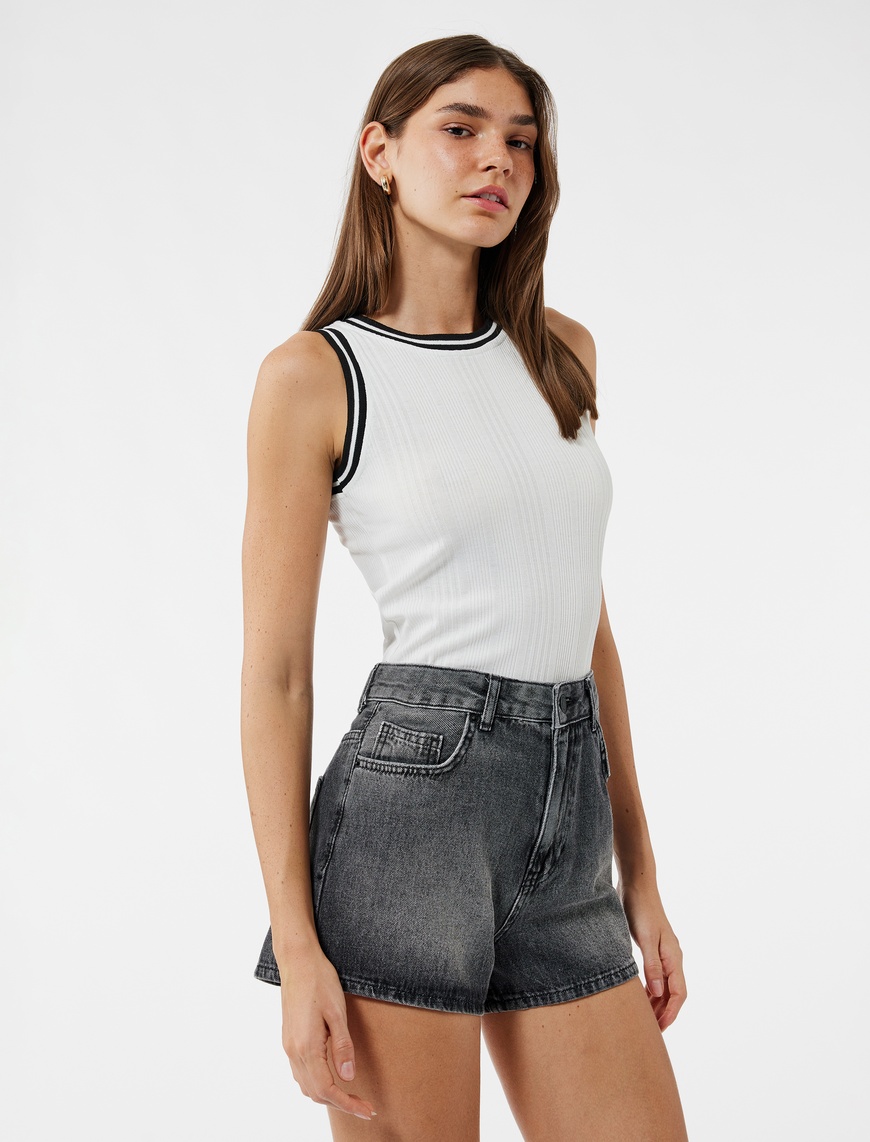   Slim Fit Kolsuz Biyeli Bisiklet Yaka Atlet