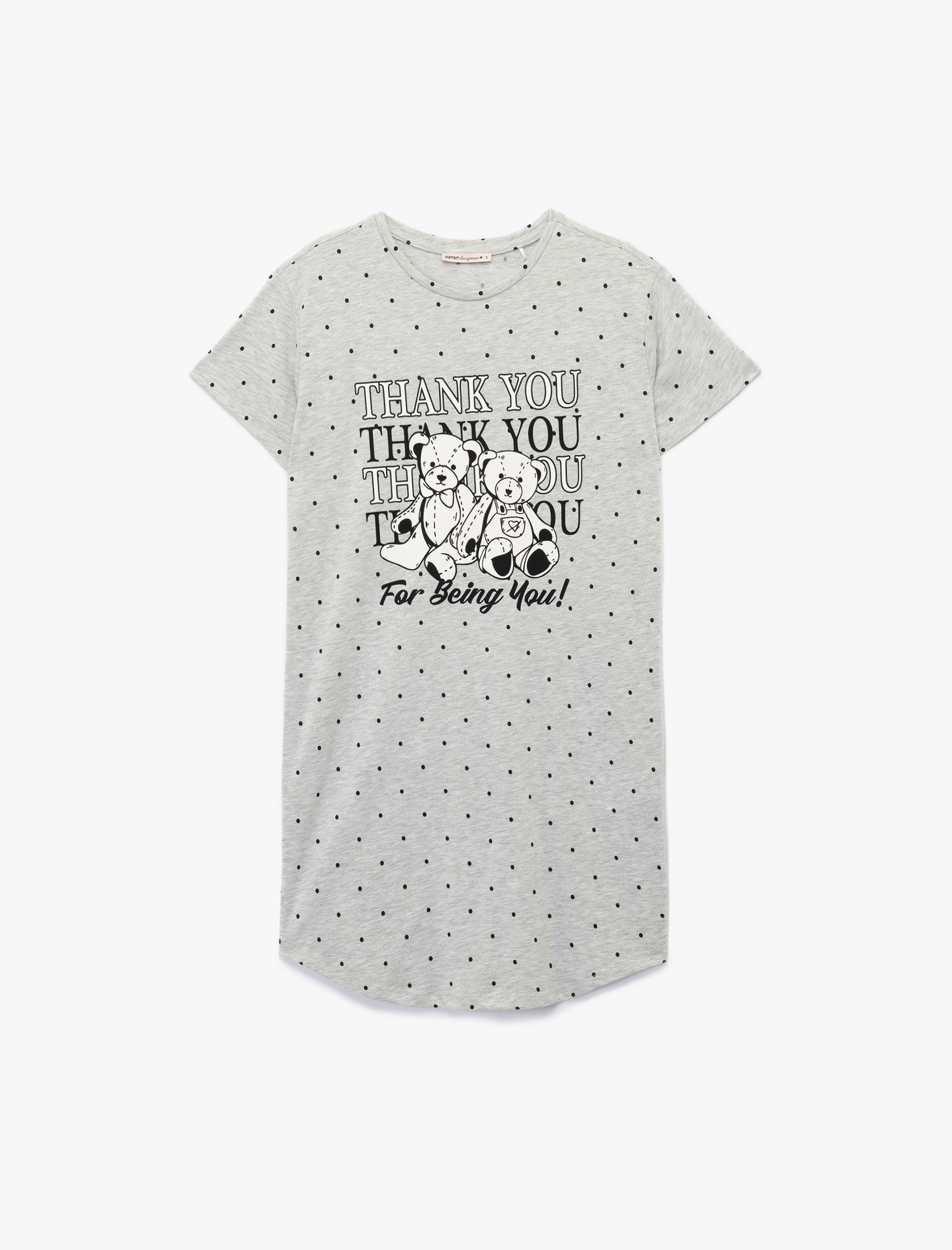   Kısa Kollu Bisiklet Yaka Ayıcık Baskılı Gecelik