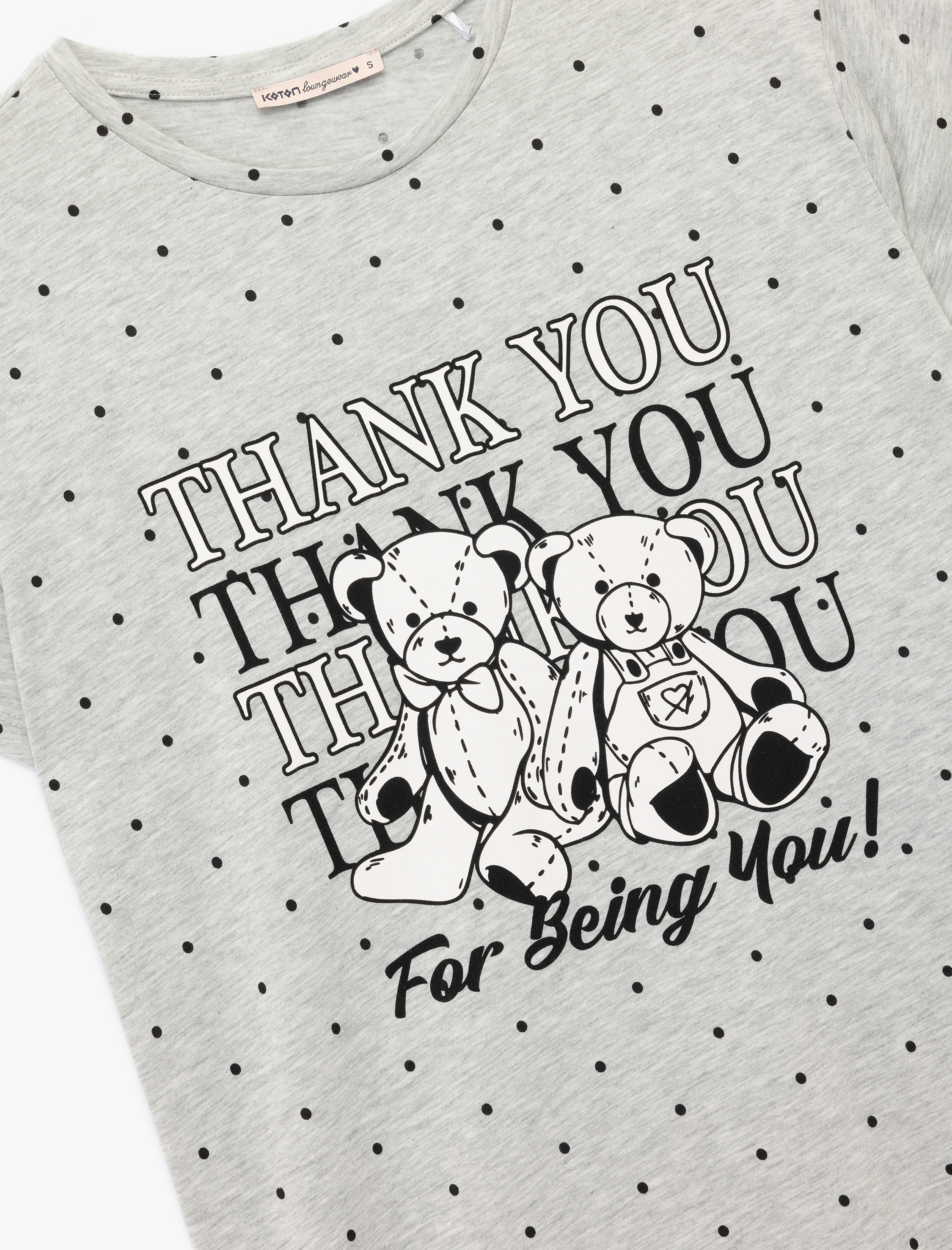   Kısa Kollu Bisiklet Yaka Ayıcık Baskılı Gecelik