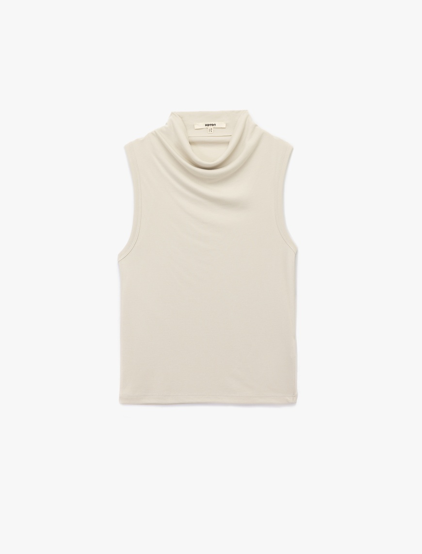   Modal Kumaş Slim Fit Dik Dökümlü Yaka Kolsuz Bluz