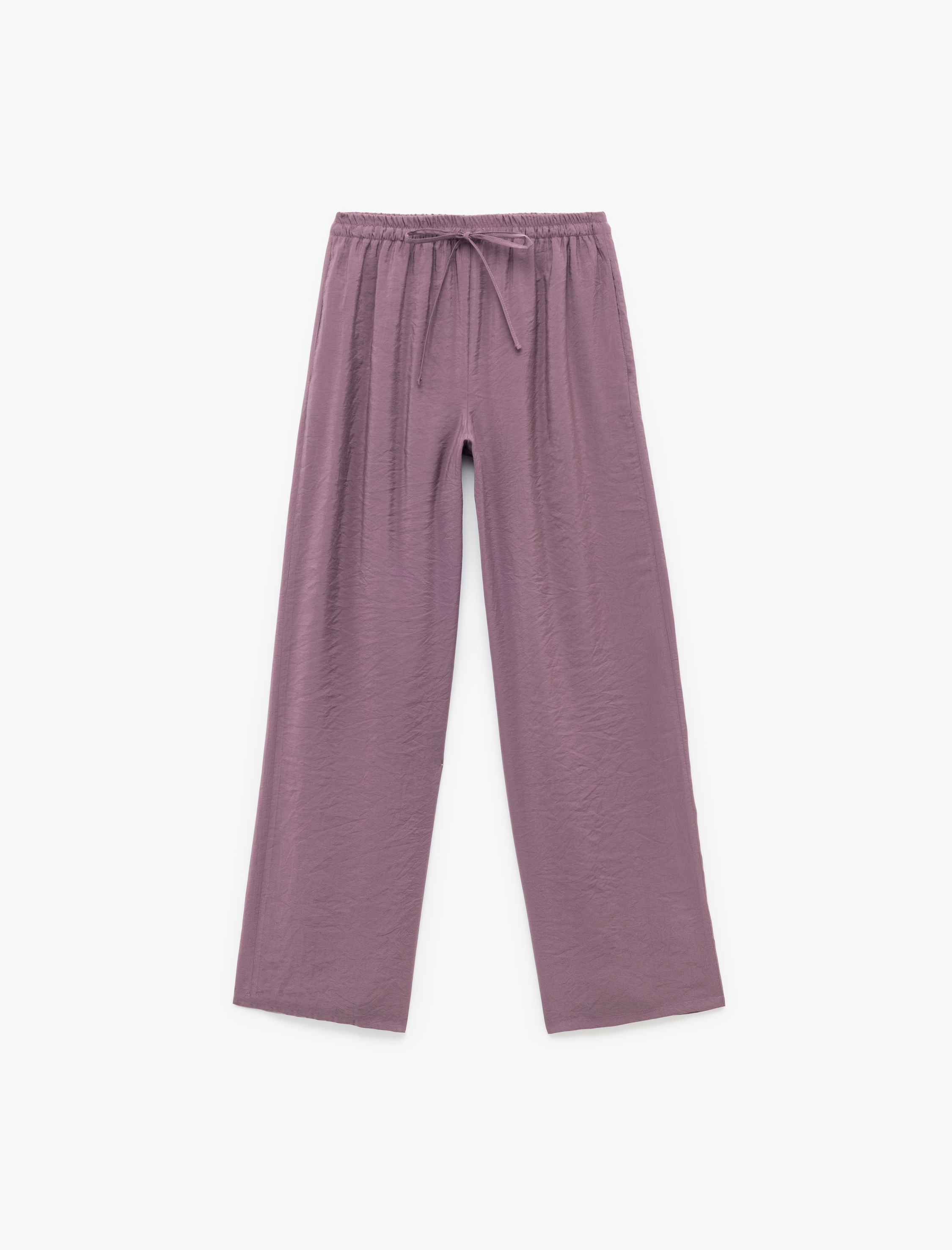   Modal Kumaş Normal Bel Cepli Düz Bol Paça Pantolon