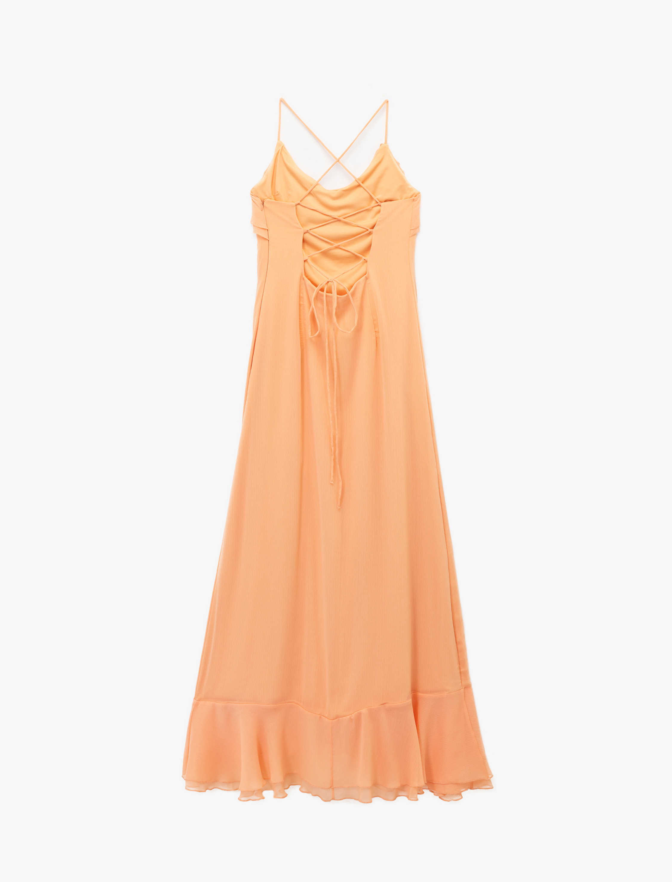   Koton X Sibil Çetinkaya - Volanlı Fırfırlı Asimetrik Kesim Slim Fit Askılı Elbise