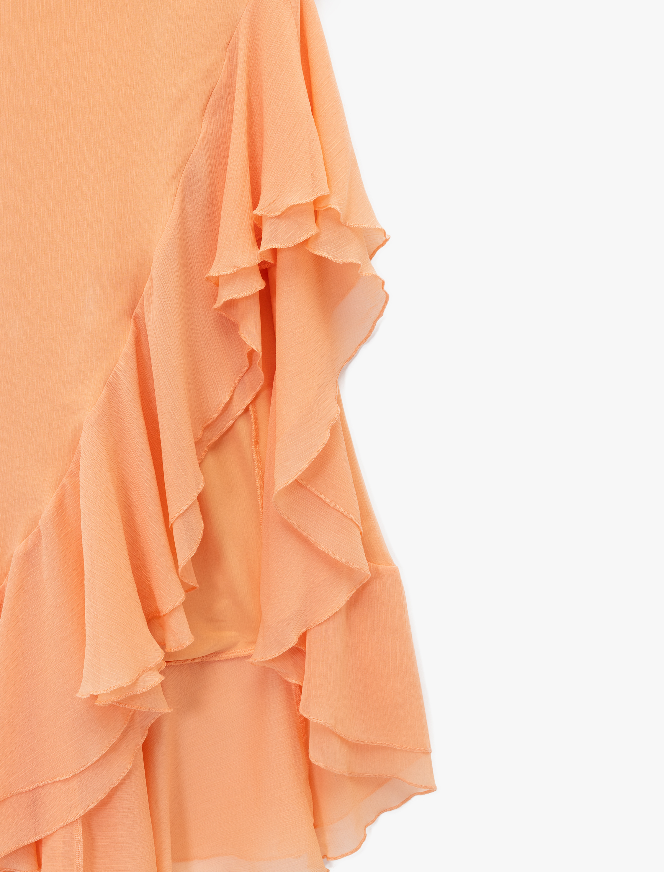   Koton X Sibil Çetinkaya - Volanlı Fırfırlı Asimetrik Kesim Slim Fit Askılı Elbise