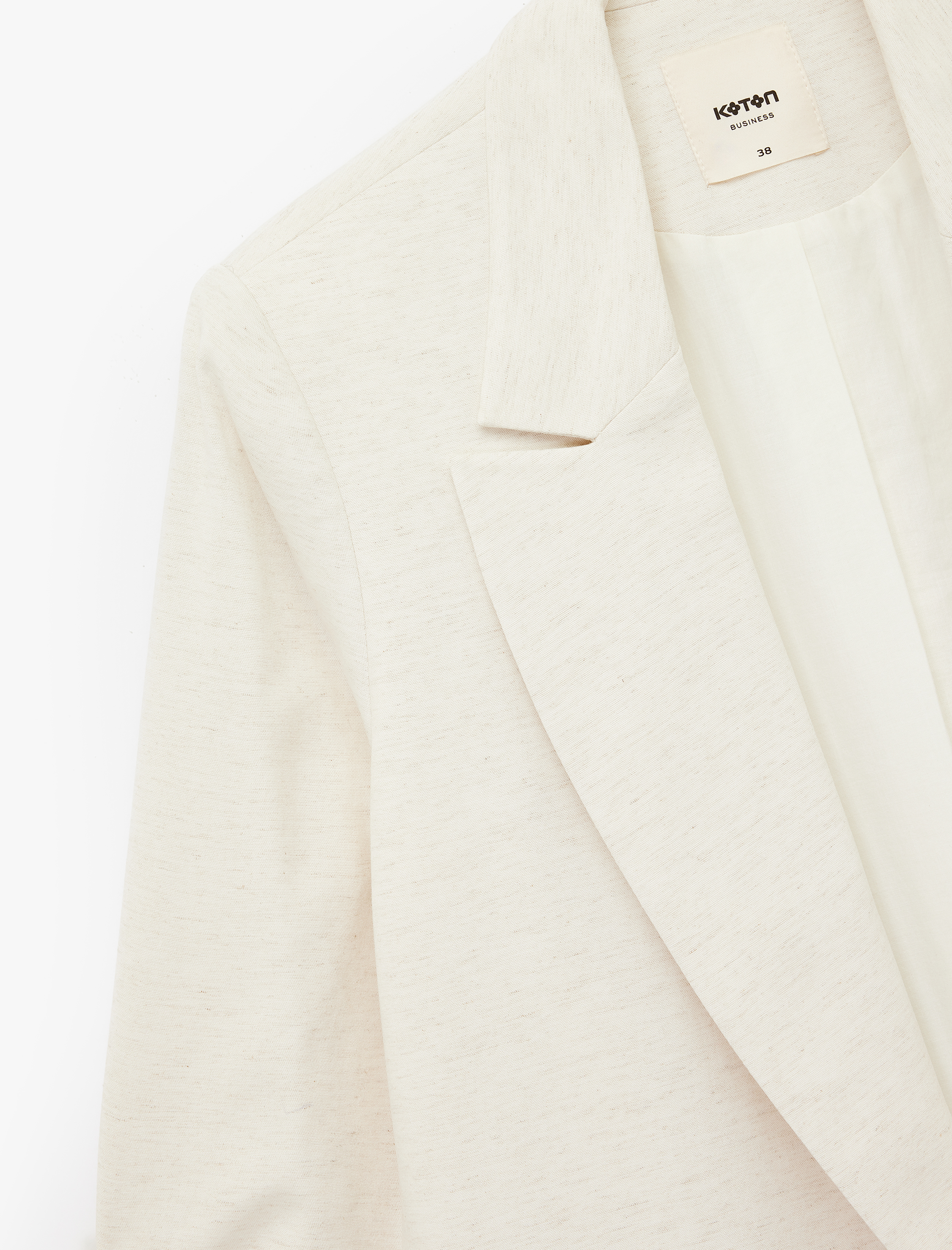   Keten Karışımlı Cepli Kıvırmalı 3/4 Kollu Blazer Ceket
