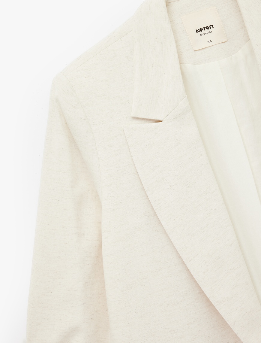   Keten Karışımlı Cepli Kıvırmalı 3/4 Kollu Blazer Ceket