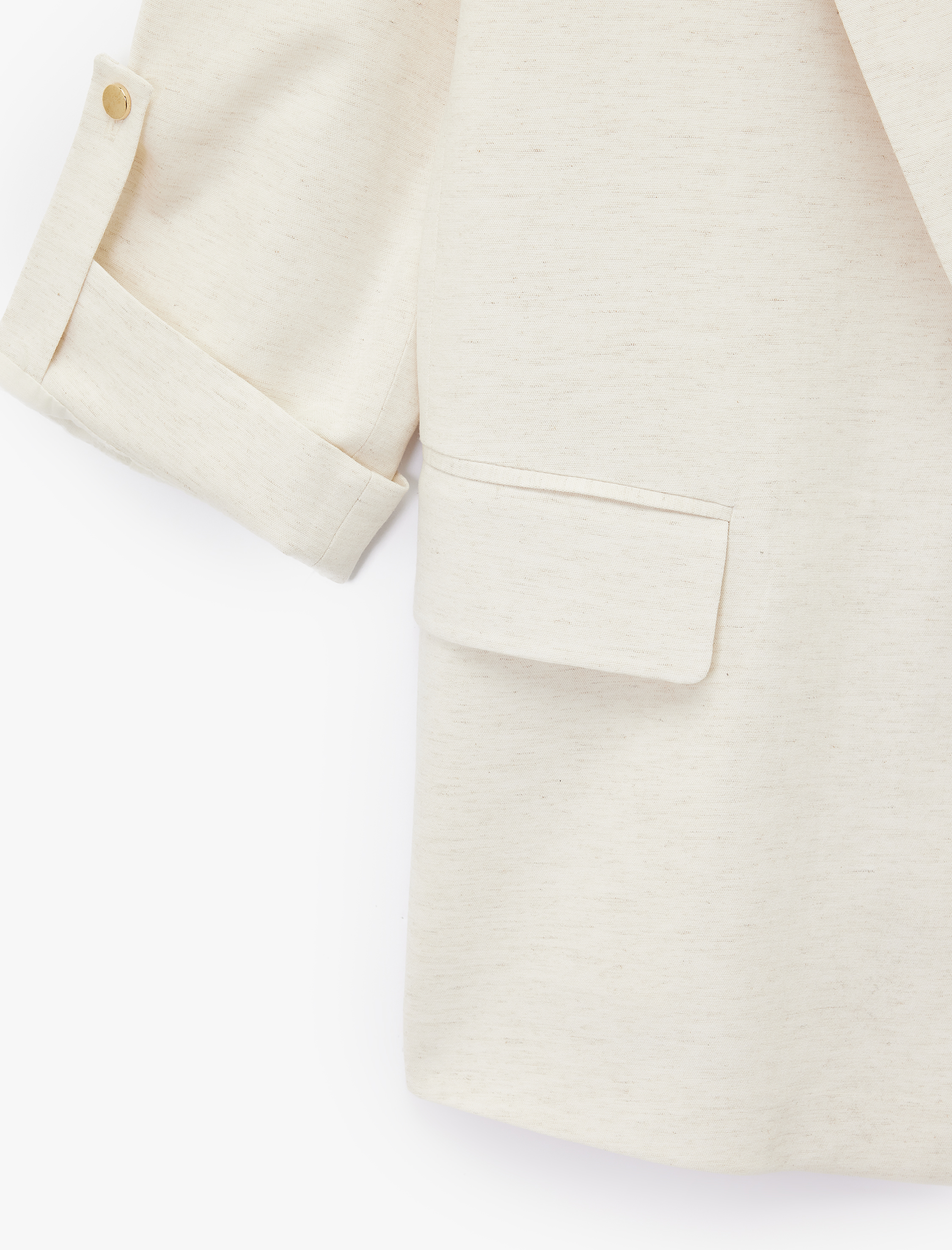   Keten Karışımlı Cepli Kıvırmalı 3/4 Kollu Blazer Ceket