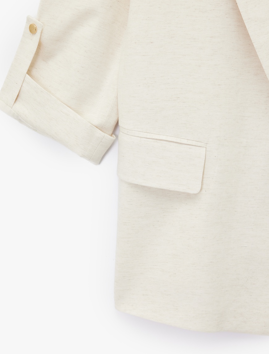   Keten Karışımlı Cepli Kıvırmalı 3/4 Kollu Blazer Ceket