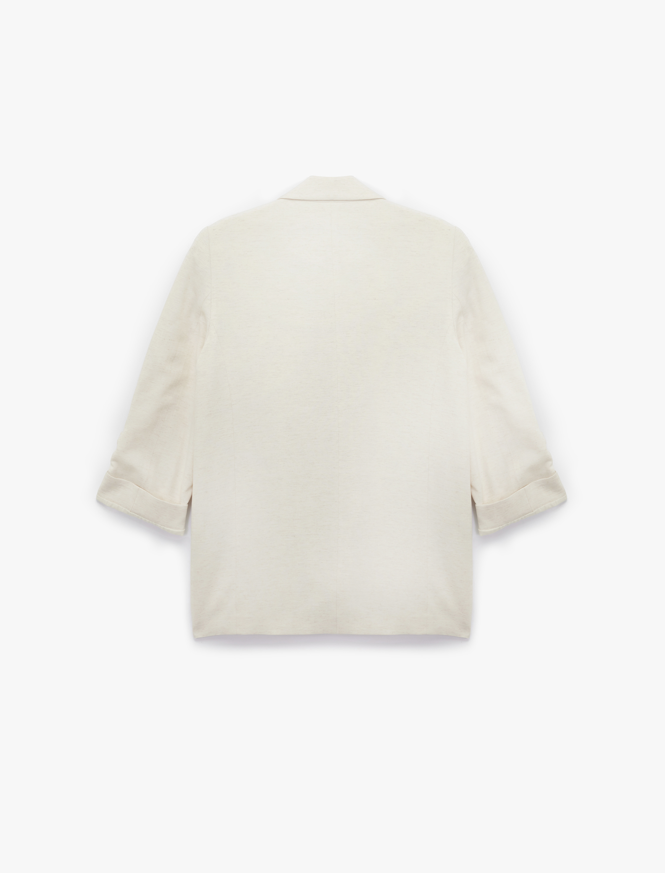   Keten Karışımlı Cepli Kıvırmalı 3/4 Kollu Blazer Ceket