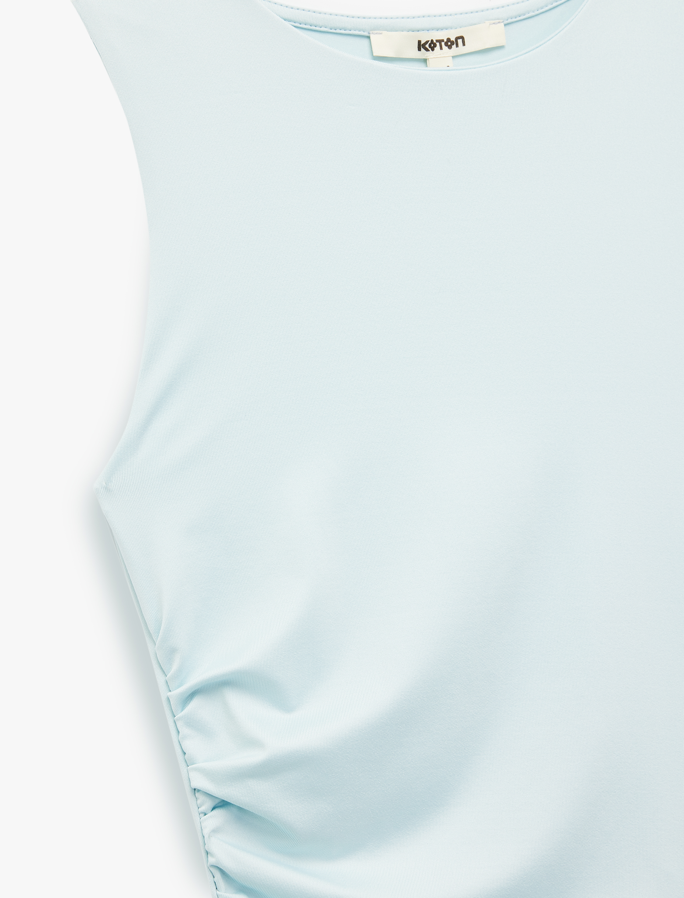   Slim Fit Bisiklet Yaka Drapeli Kolsuz Tişört