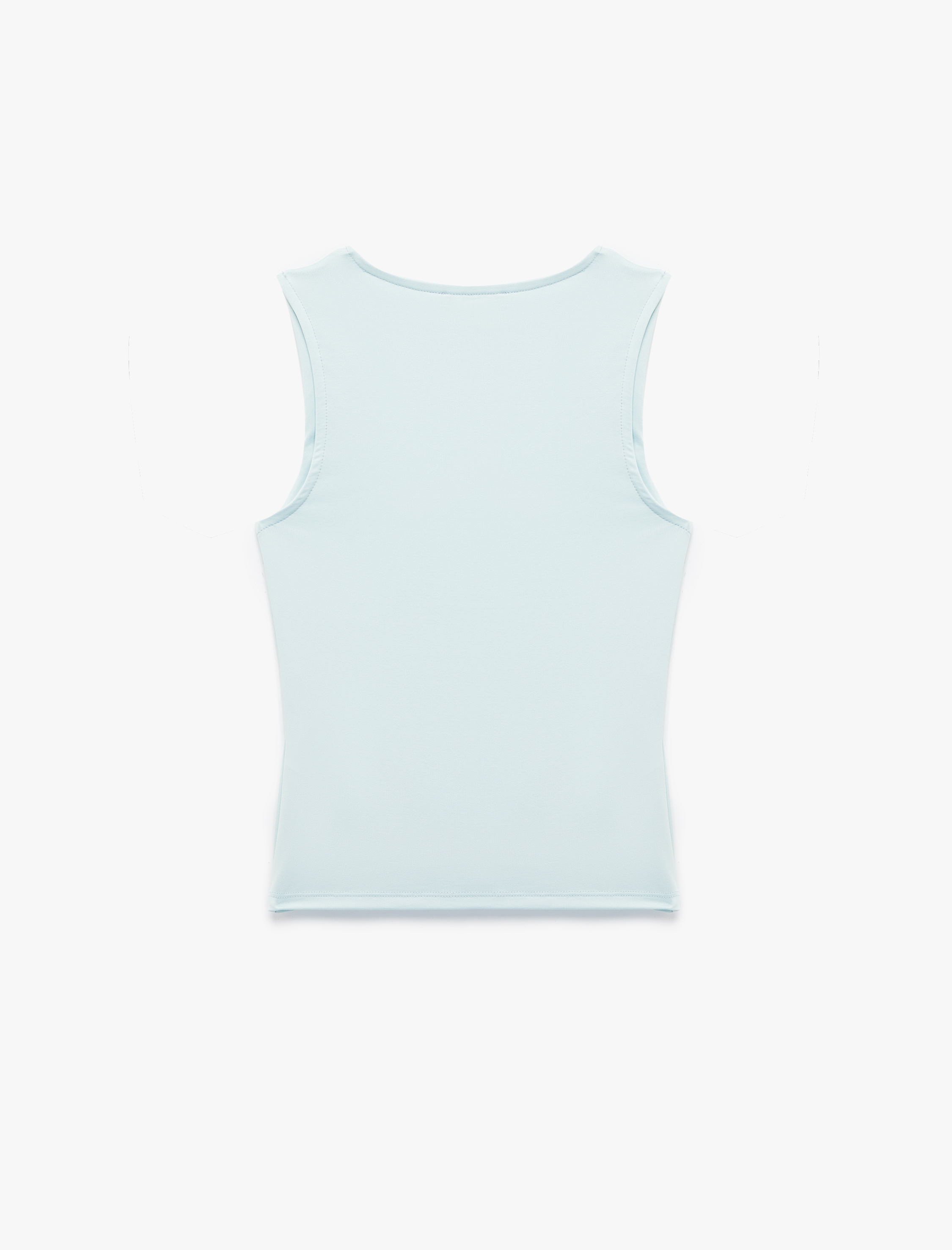   Slim Fit Bisiklet Yaka Drapeli Kolsuz Tişört