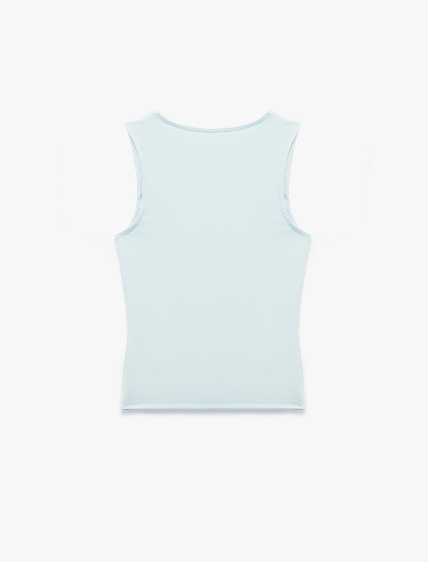   Slim Fit Bisiklet Yaka Drapeli Kolsuz Tişört