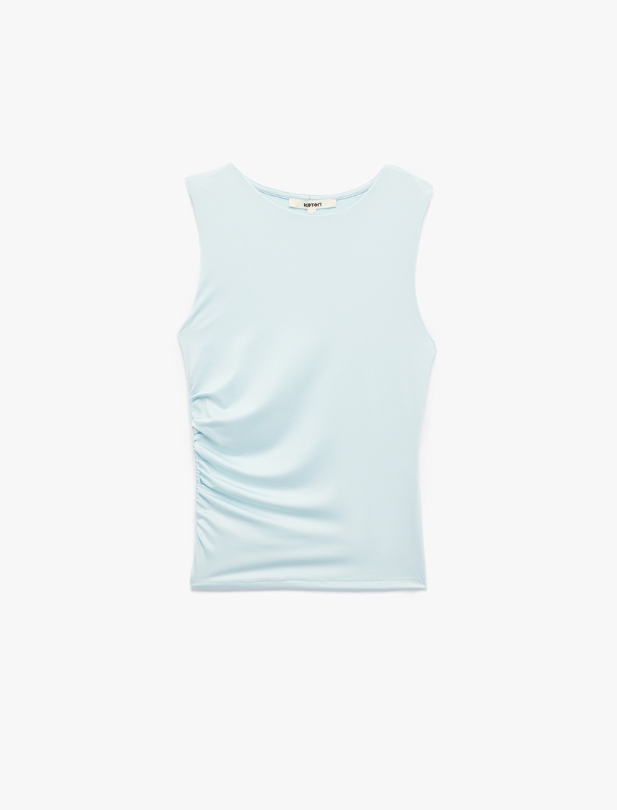   Slim Fit Bisiklet Yaka Drapeli Kolsuz Tişört