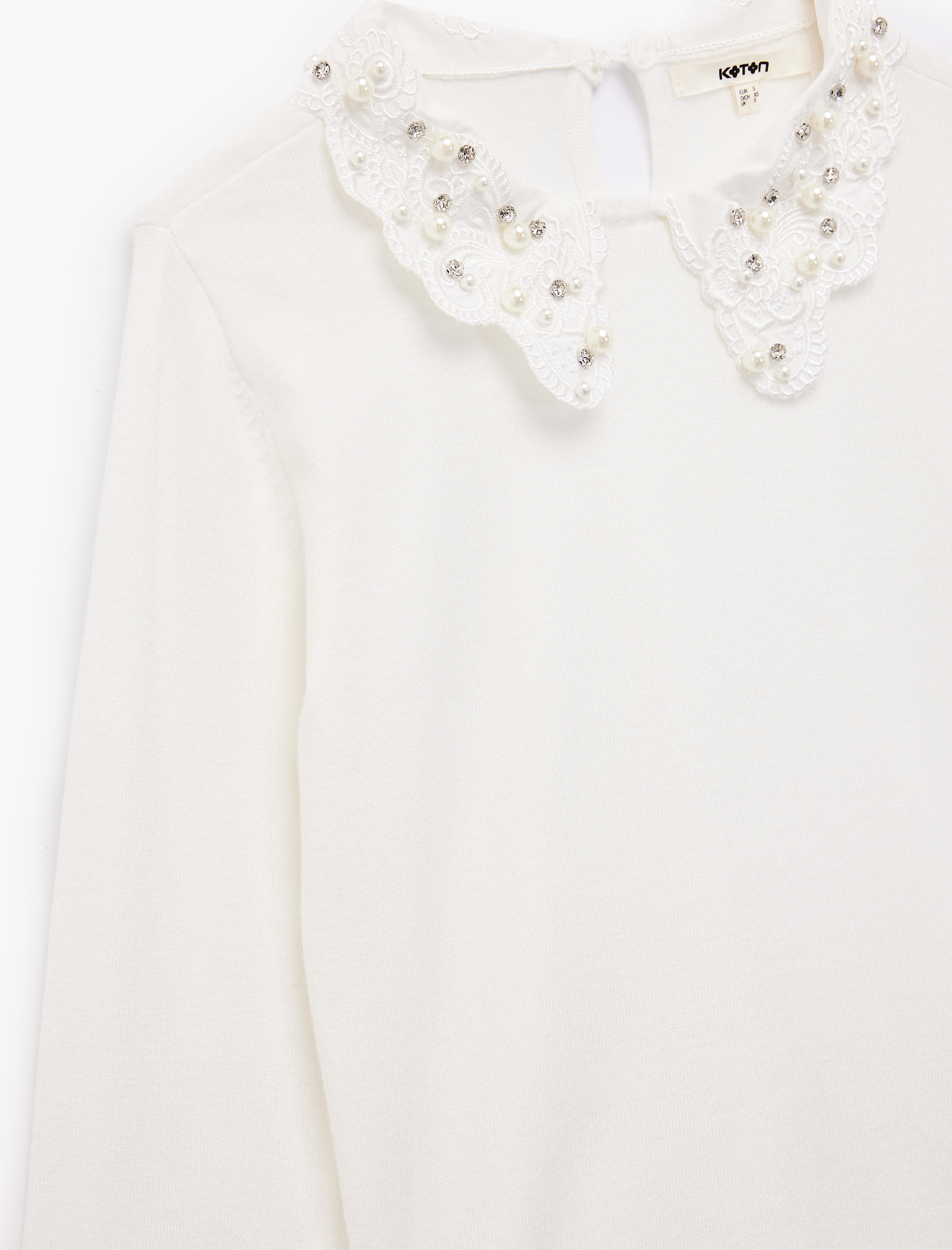   Uzun Kollu Bebe Yaka Taşlı Triko Kazak