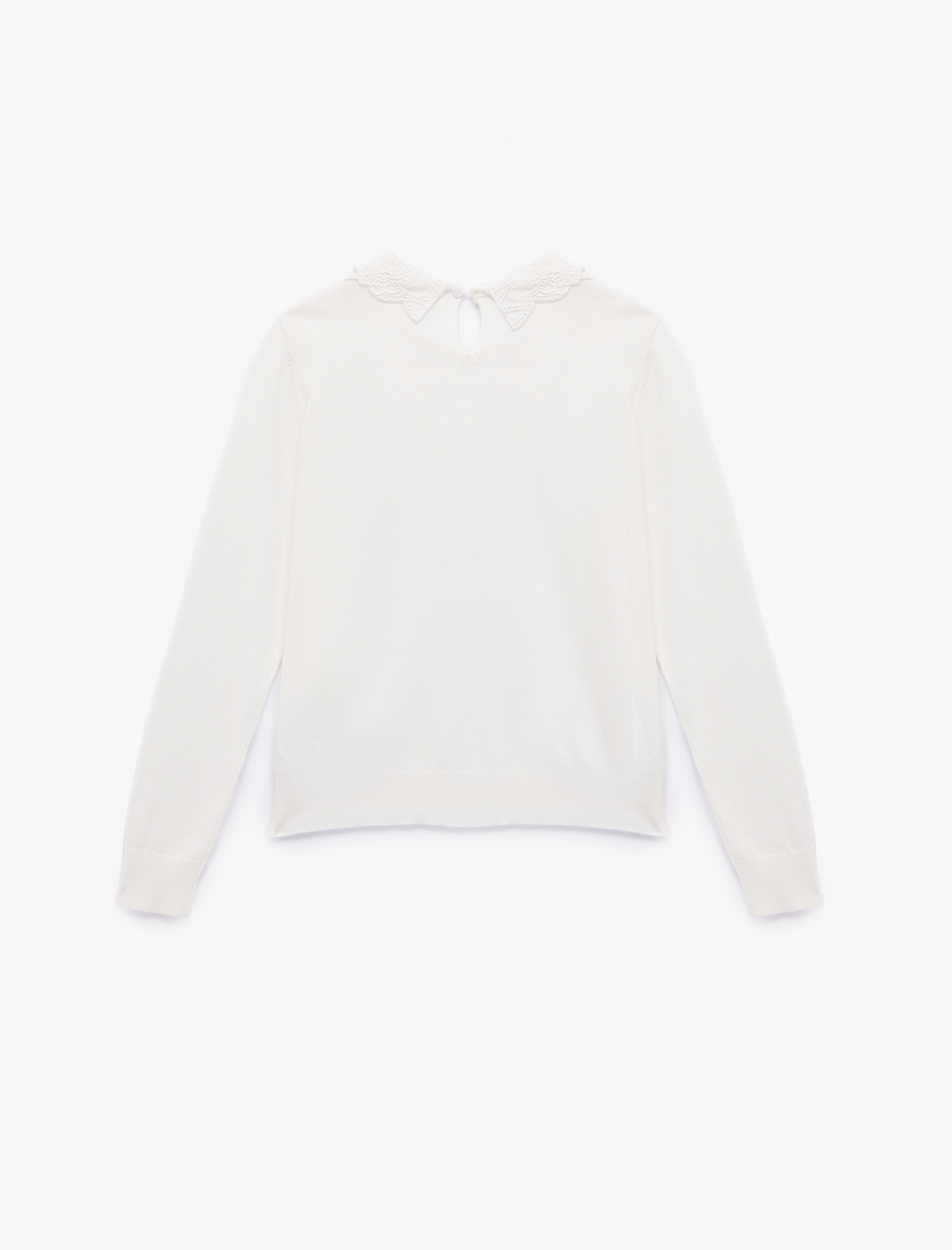   Uzun Kollu Bebe Yaka Taşlı Triko Kazak