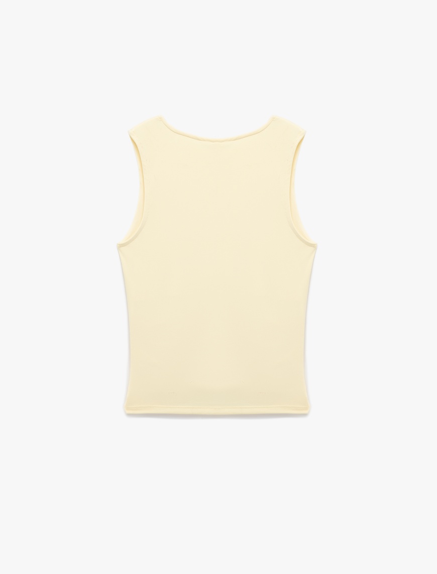   Slim Fit Bisiklet Yaka Drapeli Kolsuz Tişört