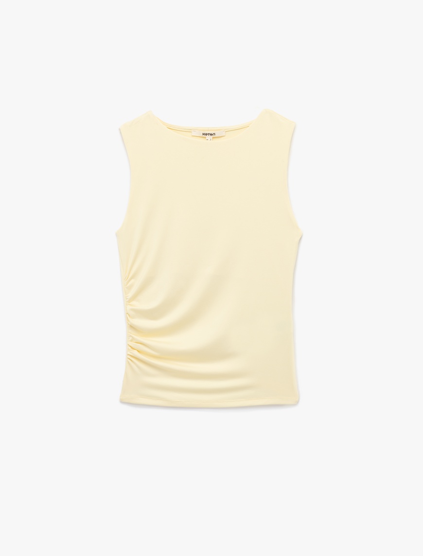   Slim Fit Bisiklet Yaka Drapeli Kolsuz Tişört