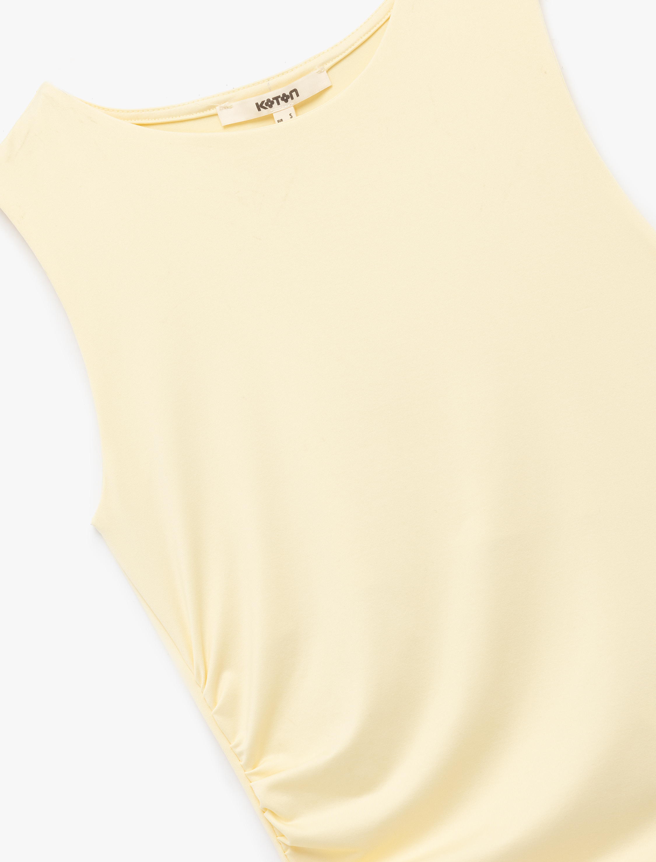   Slim Fit Bisiklet Yaka Drapeli Kolsuz Tişört