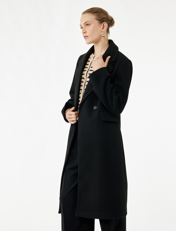  Cepli Kruvaze Uzun Kollu Ceket Yaka Uzun Kaşe Kaban