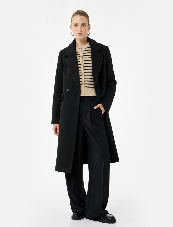  Cepli Kruvaze Uzun Kollu Ceket Yaka Uzun Kaşe Kaban