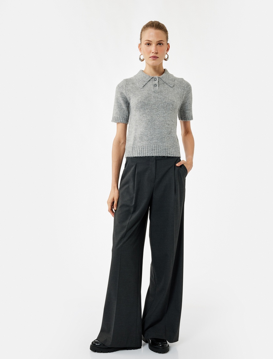   Regular Fit Kısa Kollu Polo Yaka Triko Kazak