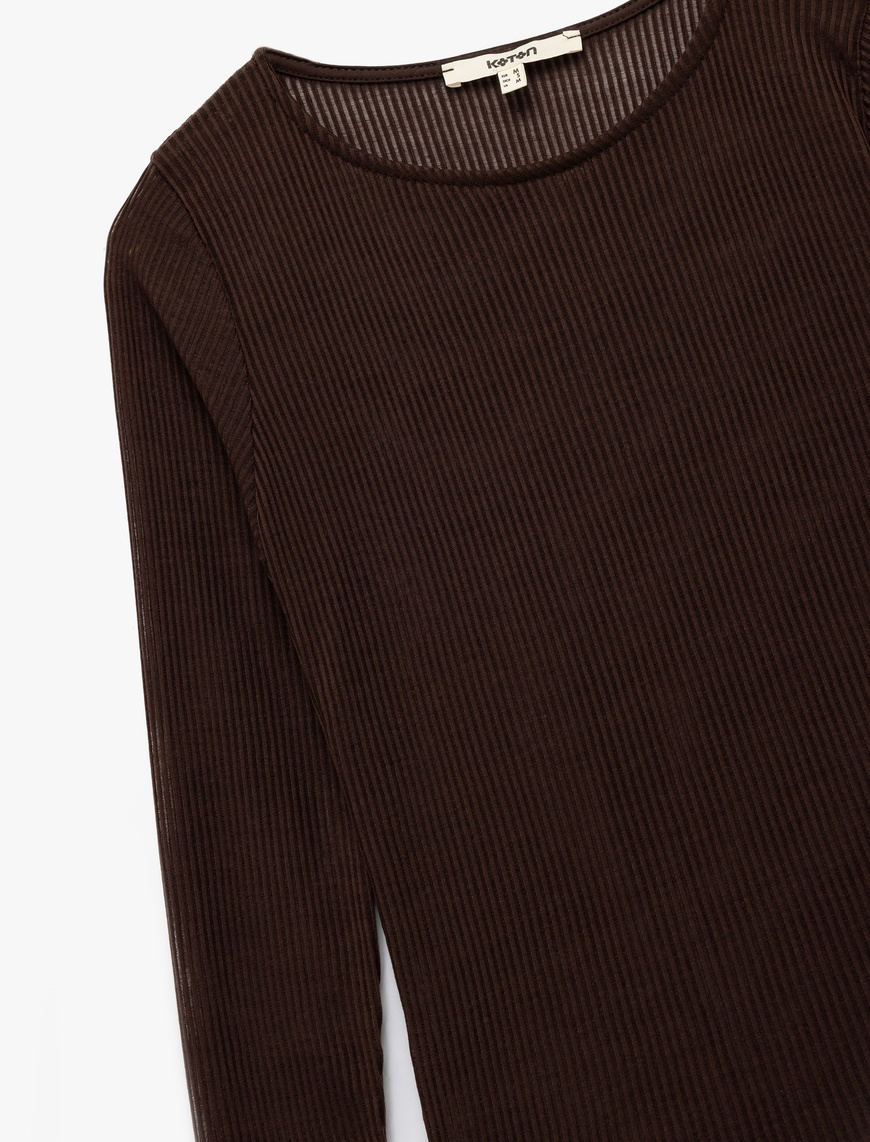   Slim Fit Uzun Kollu Bisiklet Yaka Basic Fitilli Tişört