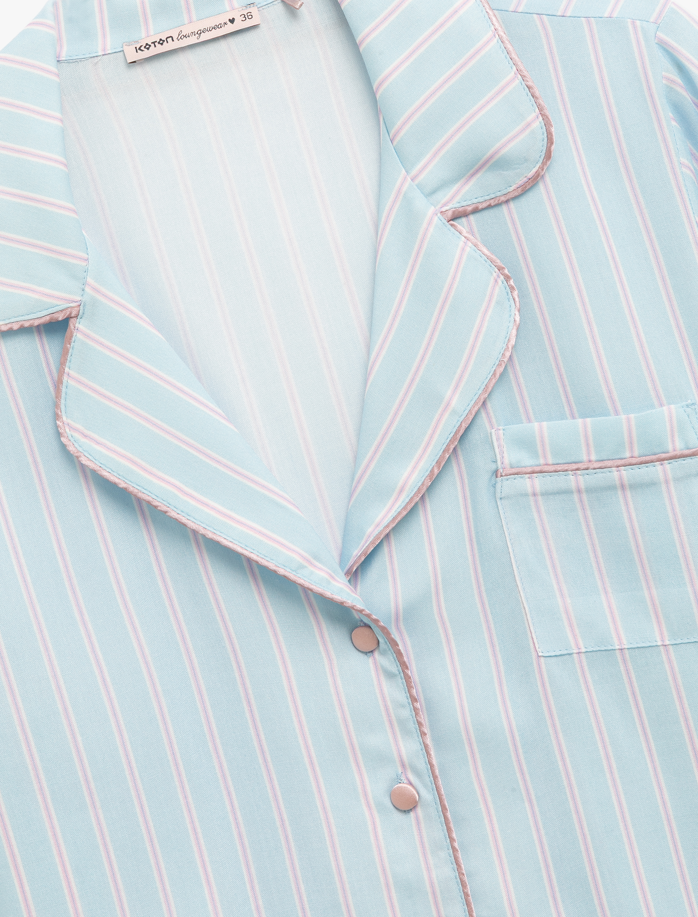   Viskon Kumaş Kısa Kollu Düğmeli Gömlek Yaka Pijama Üstü