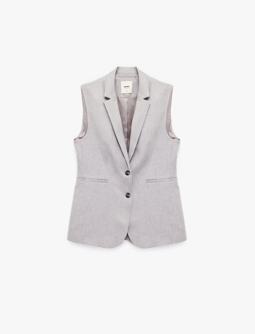   Kruvaze Yaka Kolsuz Uzun Blazer Yelek