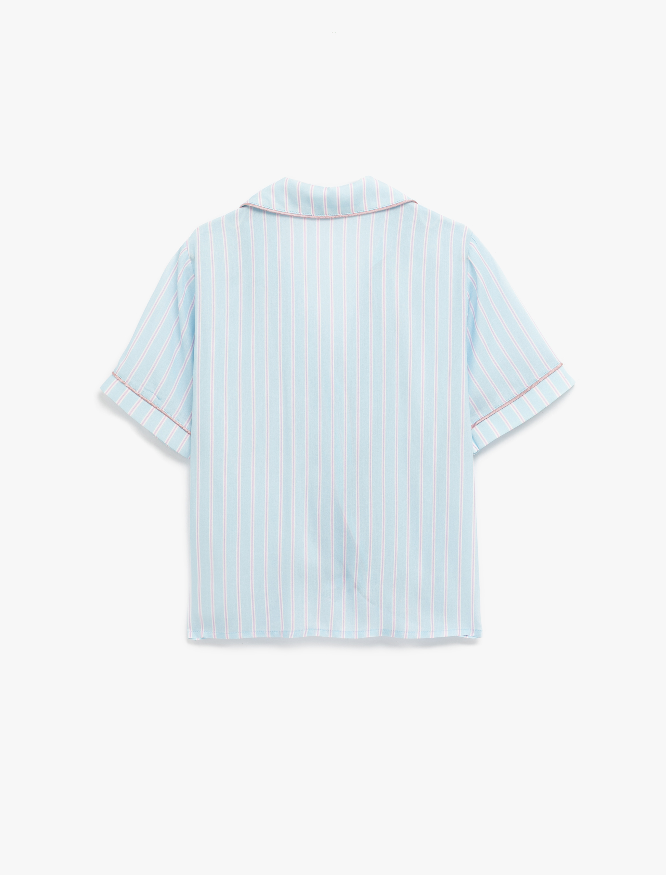   Viskon Kumaş Kısa Kollu Düğmeli Gömlek Yaka Pijama Üstü