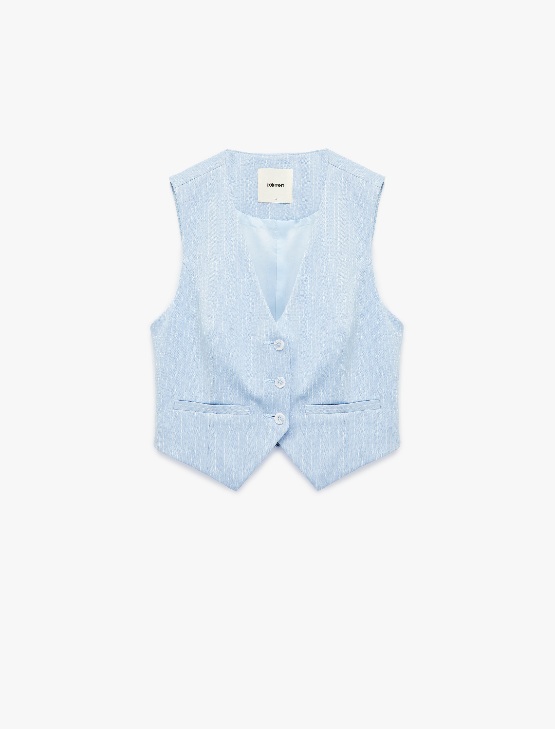   Kolsuz Düğmeli Cepli V Yaka Blazer Yelek