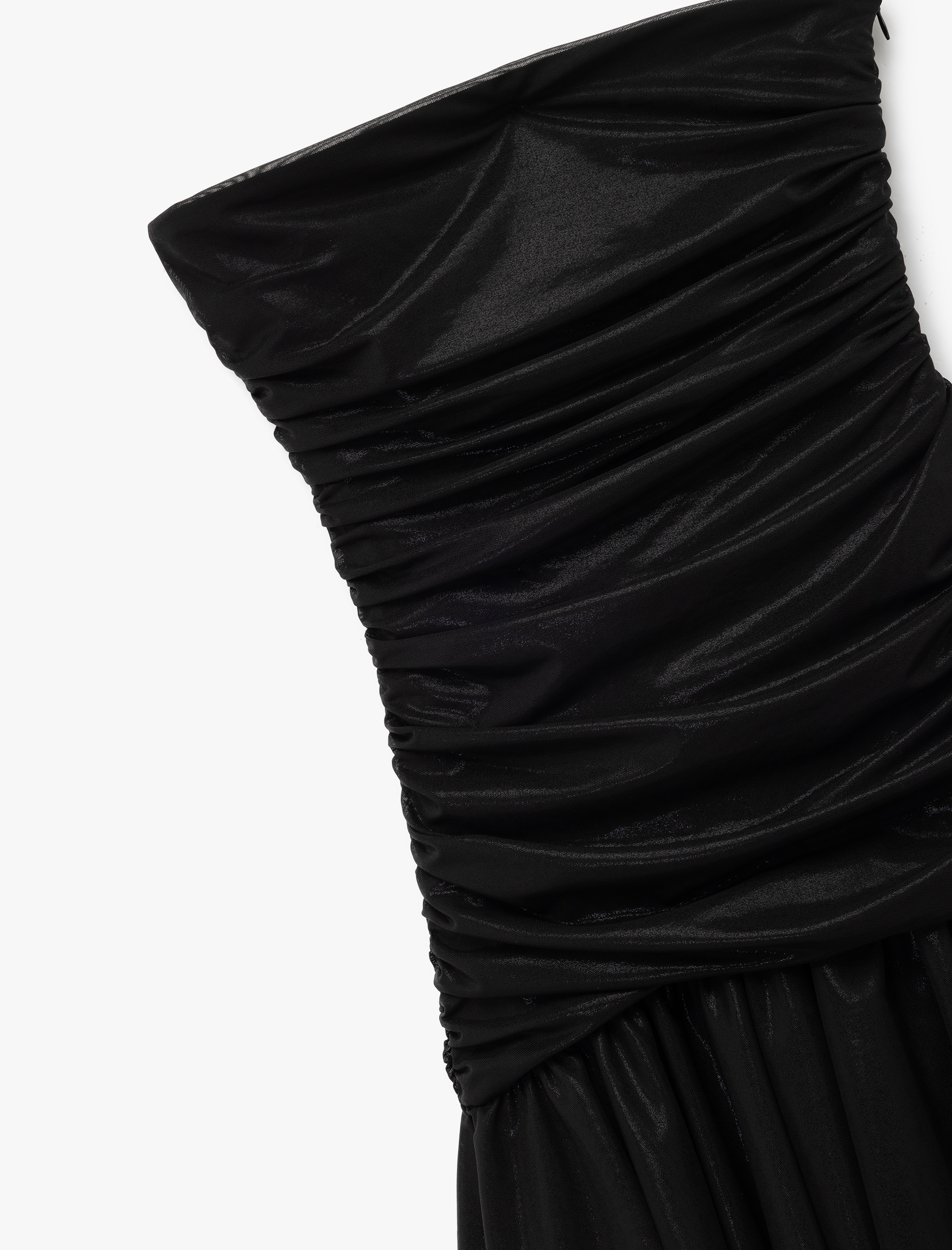   Straplez Drapeli Volanlı Mini Abiye Elbise