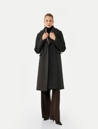 Cepli Kruvaze Uzun Kollu Ceket Yaka Uzun Kaşe Kaban