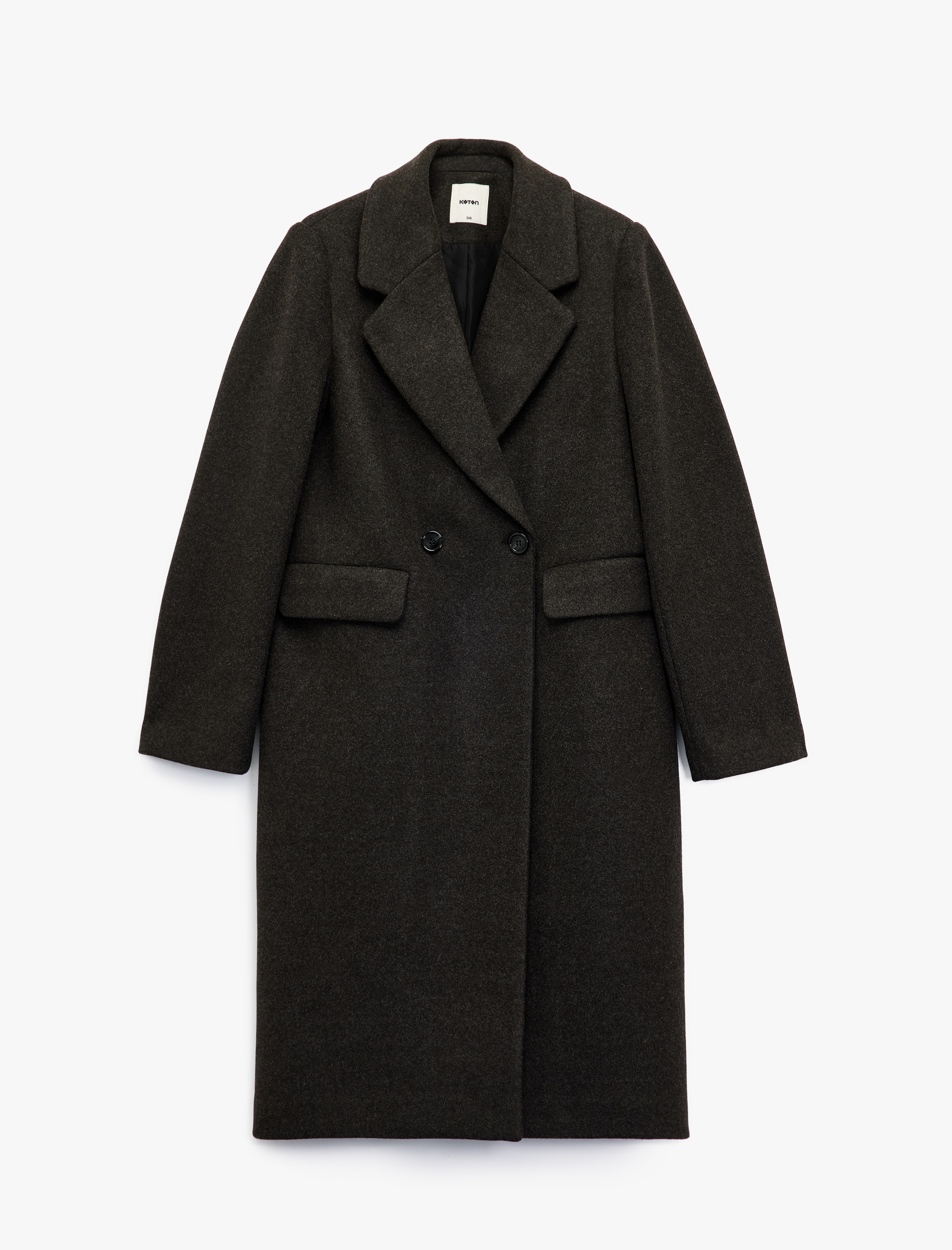   Cepli Kruvaze Uzun Kollu Ceket Yaka Uzun Kaşe Kaban