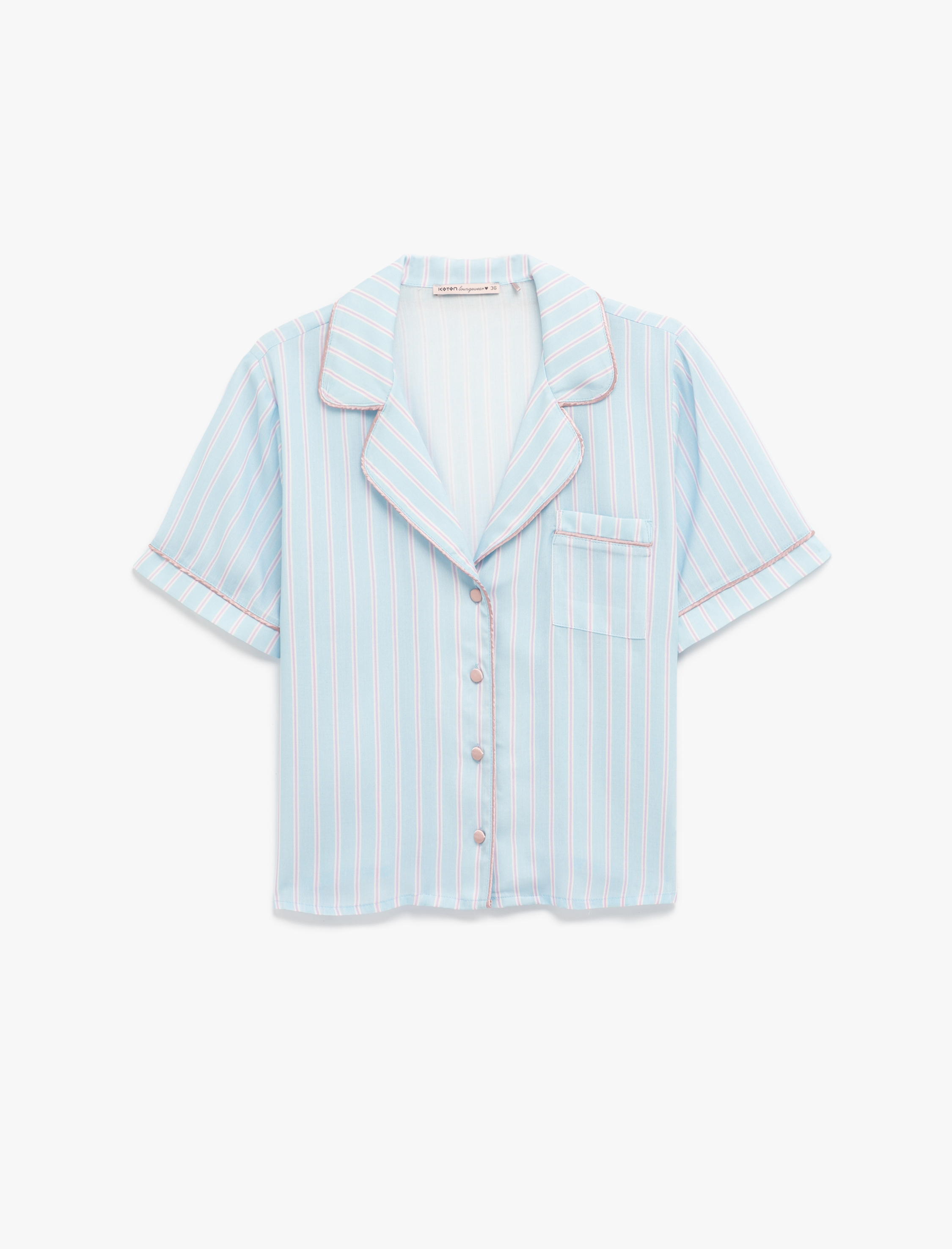   Viskon Kumaş Kısa Kollu Düğmeli Gömlek Yaka Pijama Üstü