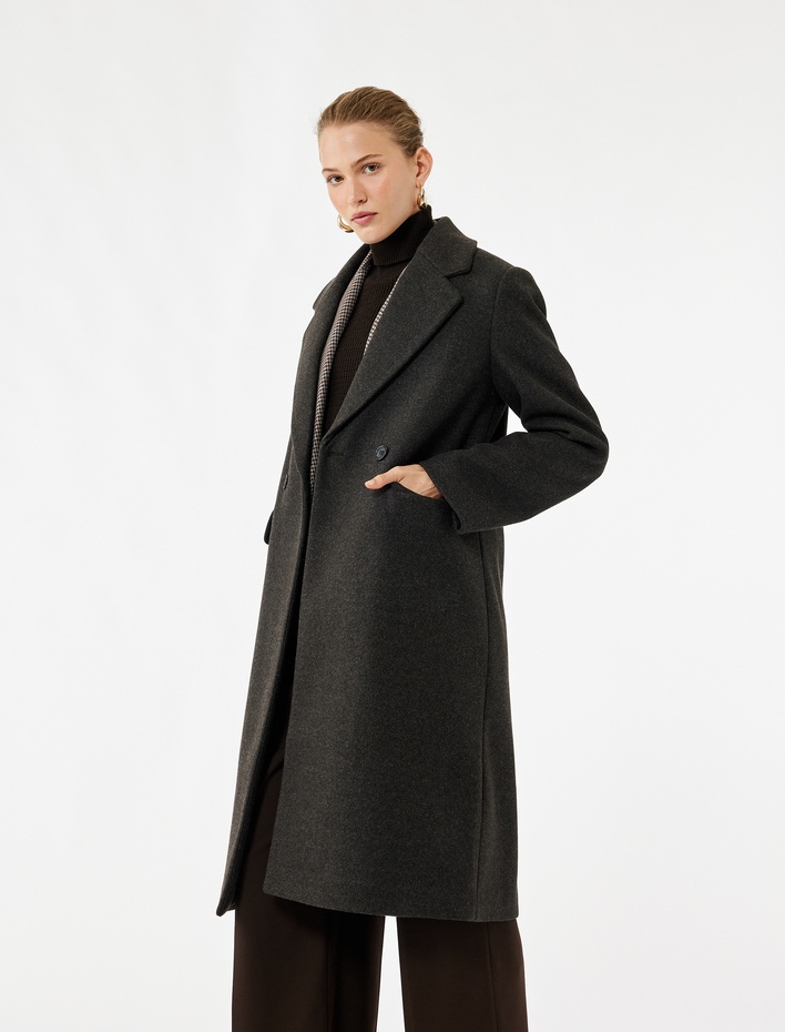  Cepli Kruvaze Uzun Kollu Ceket Yaka Uzun Kaşe Kaban