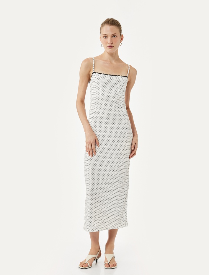  İnce Askılı Uzun Puantiyeli Slip Elbise