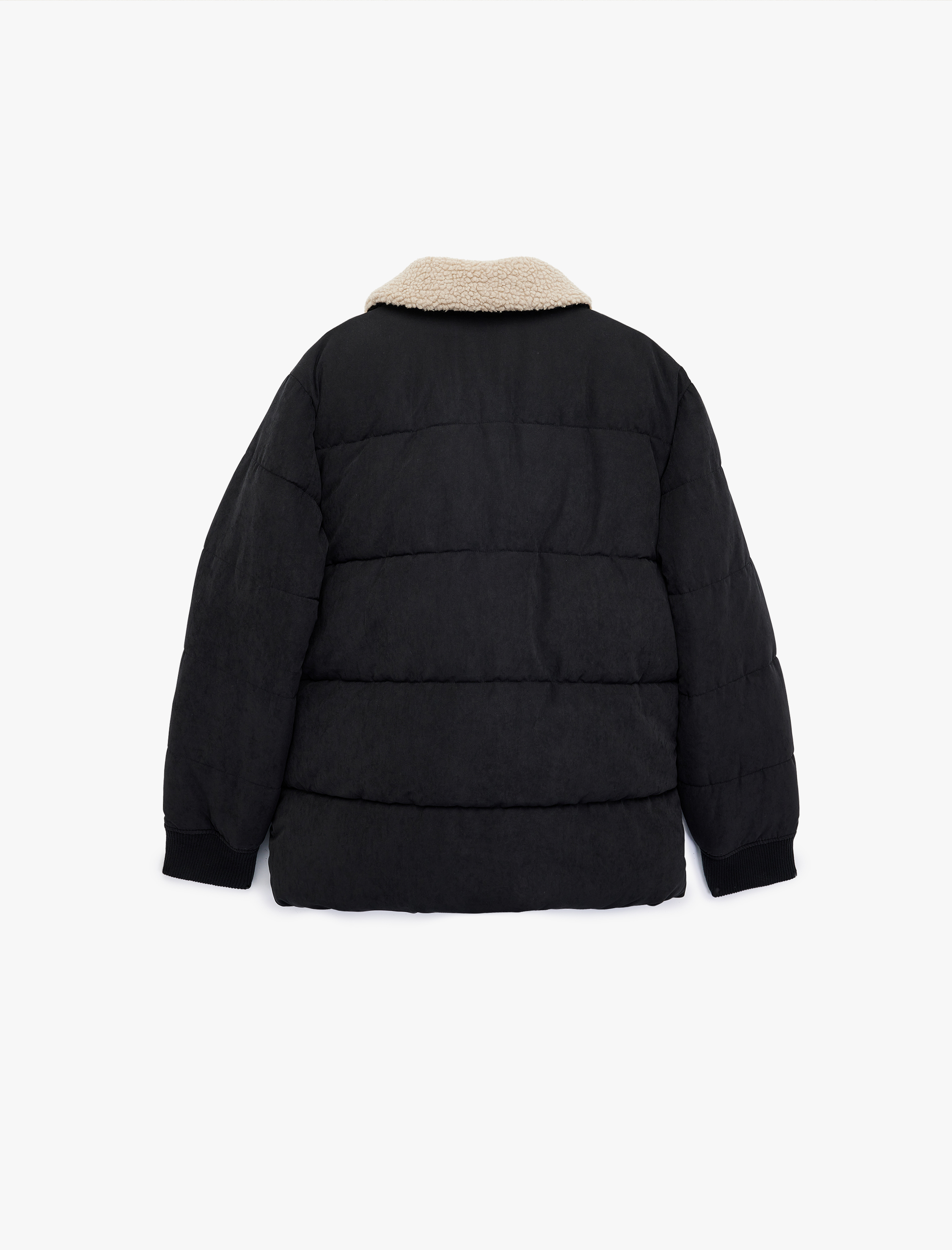   Uzun Kollu Cep Detaylı Fermuarlı Peluş Yaka Kışlık Mont