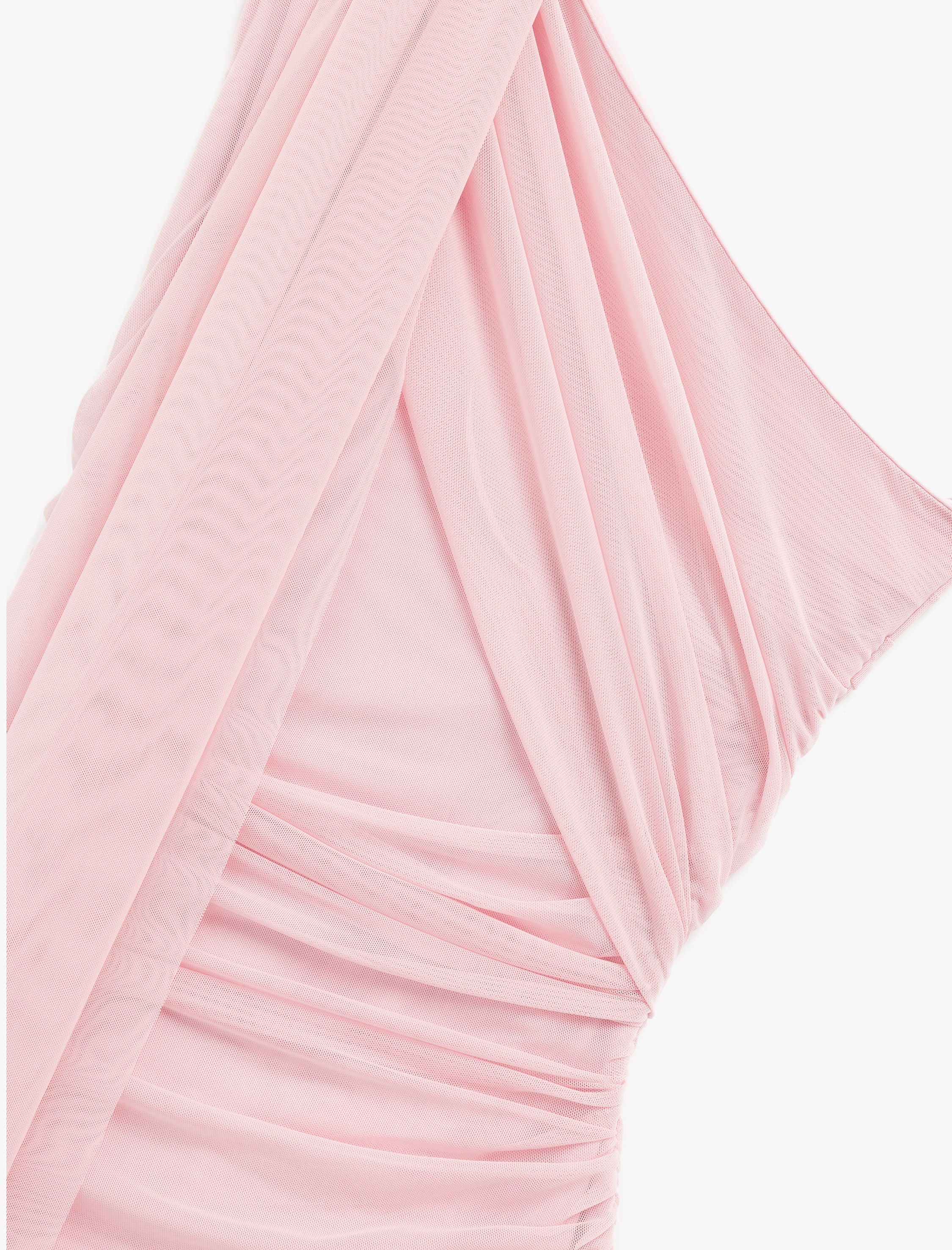   Tek Omuz Drapeli Boyundan Bağlamalı Tül Mini Abiye Elbise