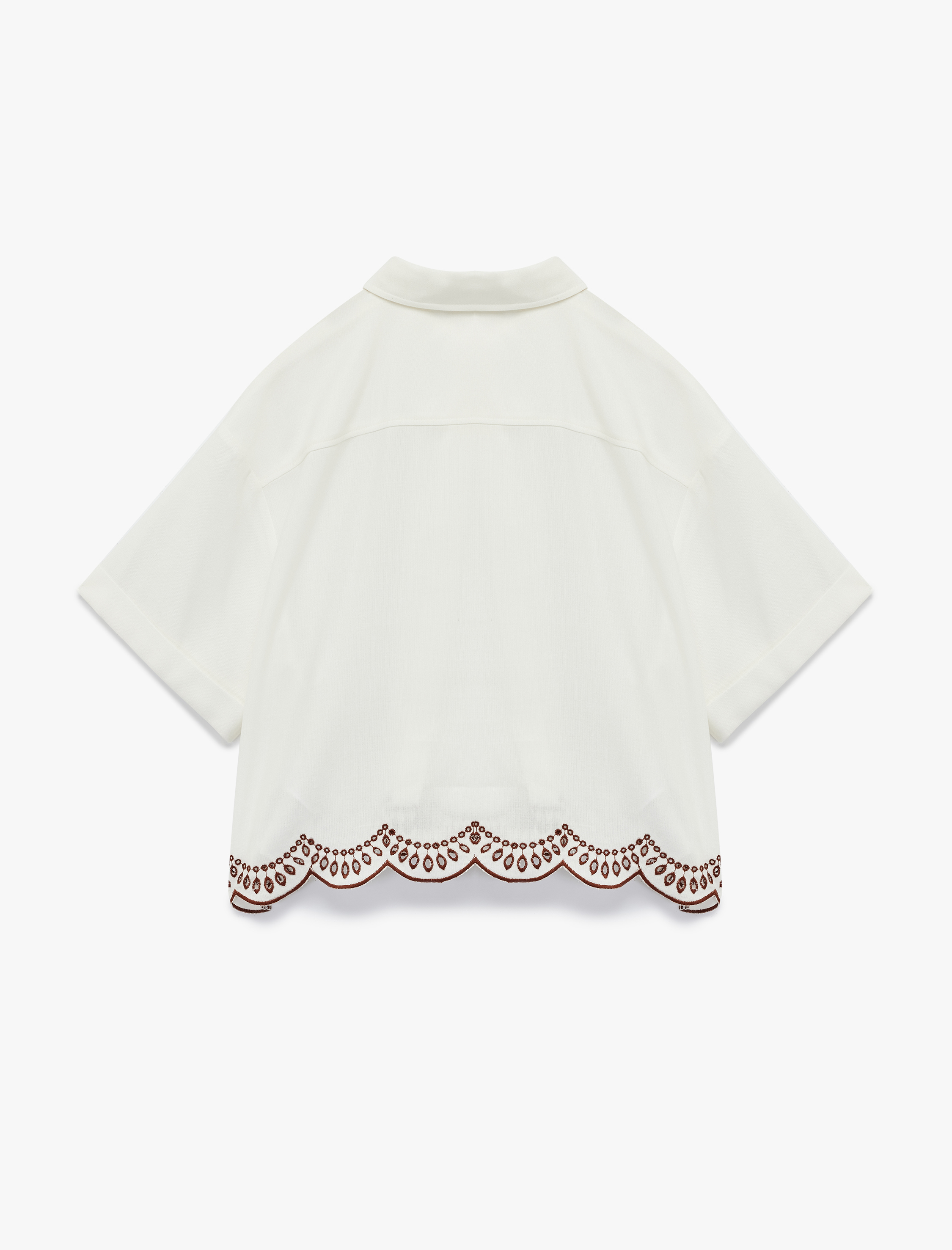 Koton X Melis Ağazat - Keten Karışımlı Bol Kalıp Fistolu Brode Detaylı Kısa Kollu Gömlek