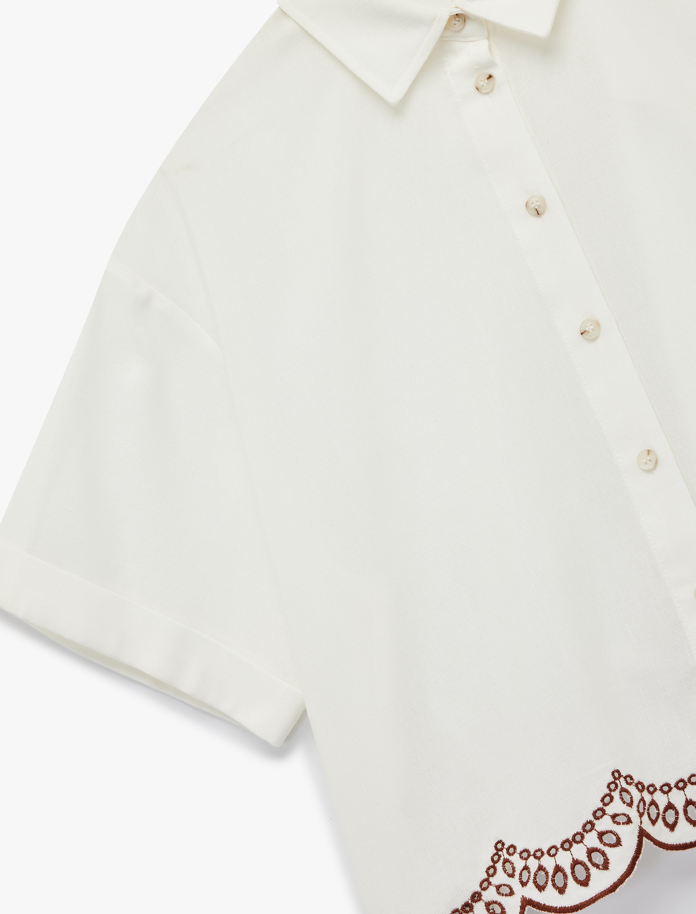 Koton X Melis Ağazat - Keten Karışımlı Bol Kalıp Fistolu Brode Detaylı Kısa Kollu Gömlek