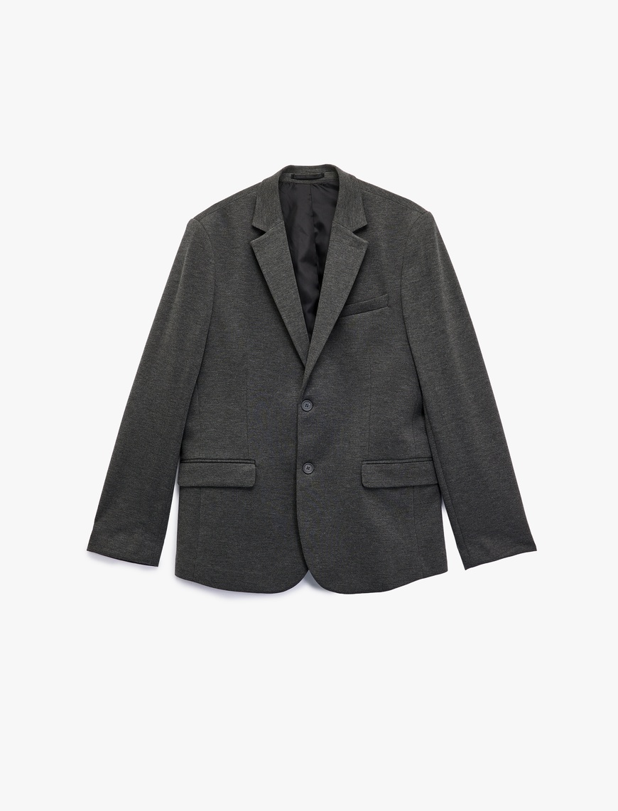   Slim Fit Kapaklı Cep Detaylı Uzun Kollu Mono Yaka Blazer Ceket