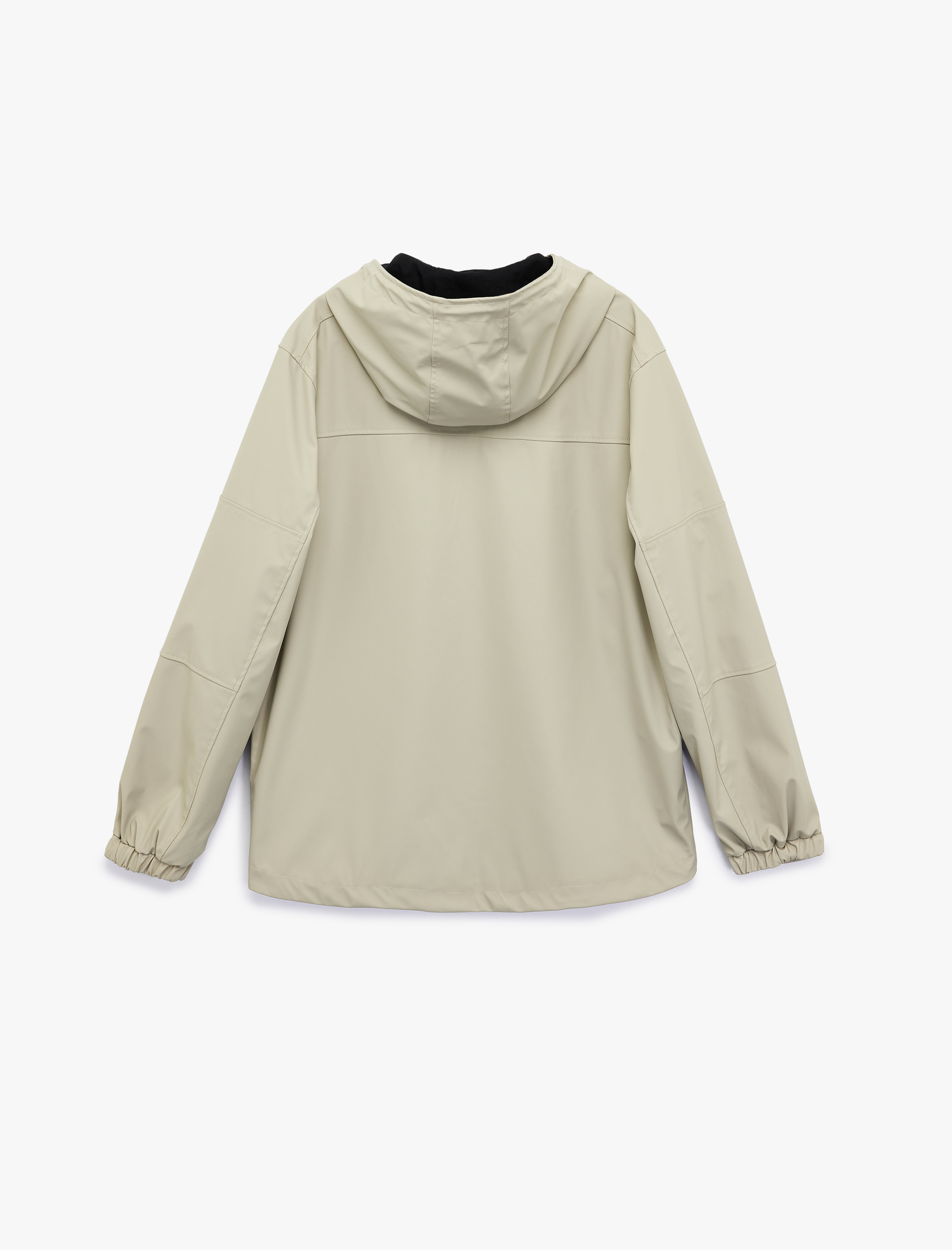   Uzun Kollu Fermuarlı Cep Detaylı Kapşonlu Yağmurluk