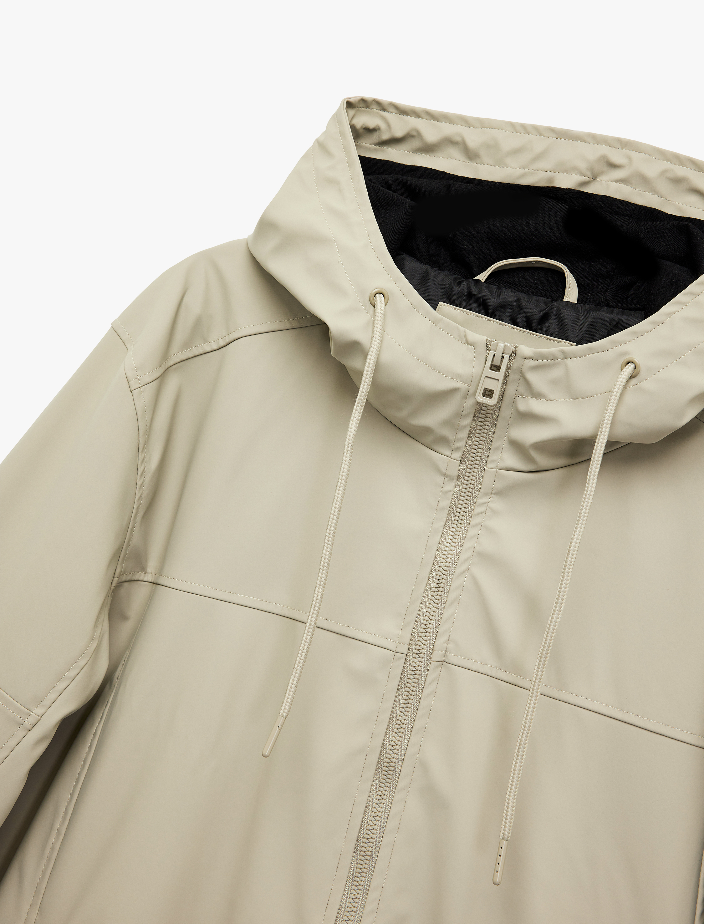   Uzun Kollu Fermuarlı Cep Detaylı Kapşonlu Yağmurluk