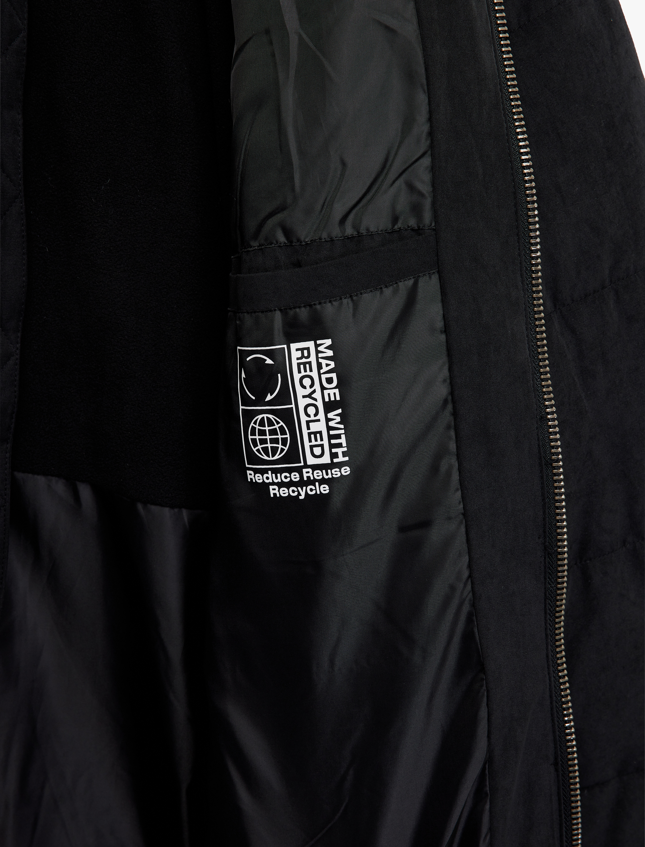   Uzun Kollu Cep Detaylı Fermuarlı Peluş Yaka Kışlık Mont