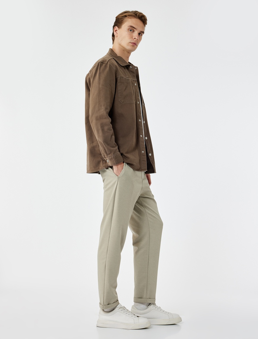   Straight Fit Pike Kumaş Cep Detaylı Rahat Kesim Beli Bağcıklı Pantolon
