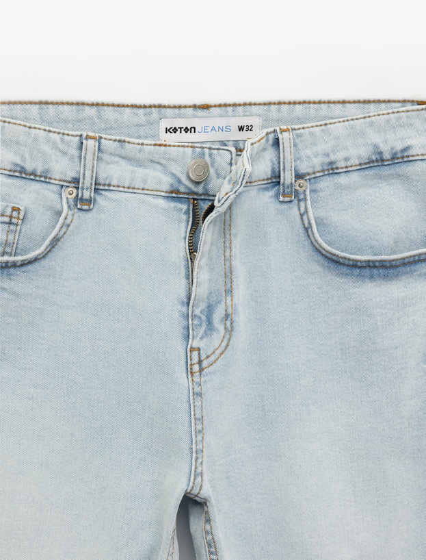 Katlamalı Paça Cep Detaylı Pamuklu Slim Fit Jean Şort_6