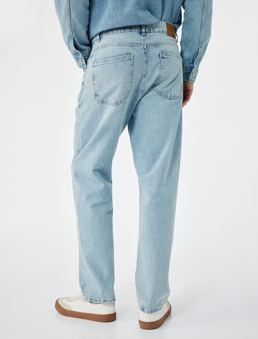   Normal Bel Pamuklu Vintage Straight Fit Jean Pantolon